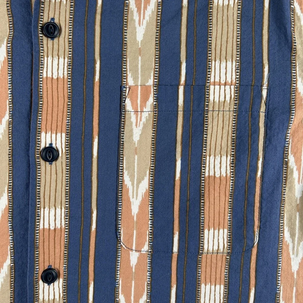 Frye And Co Shirt Mens Small Blue Brown Stripe Short Sleeve Button Up Casual